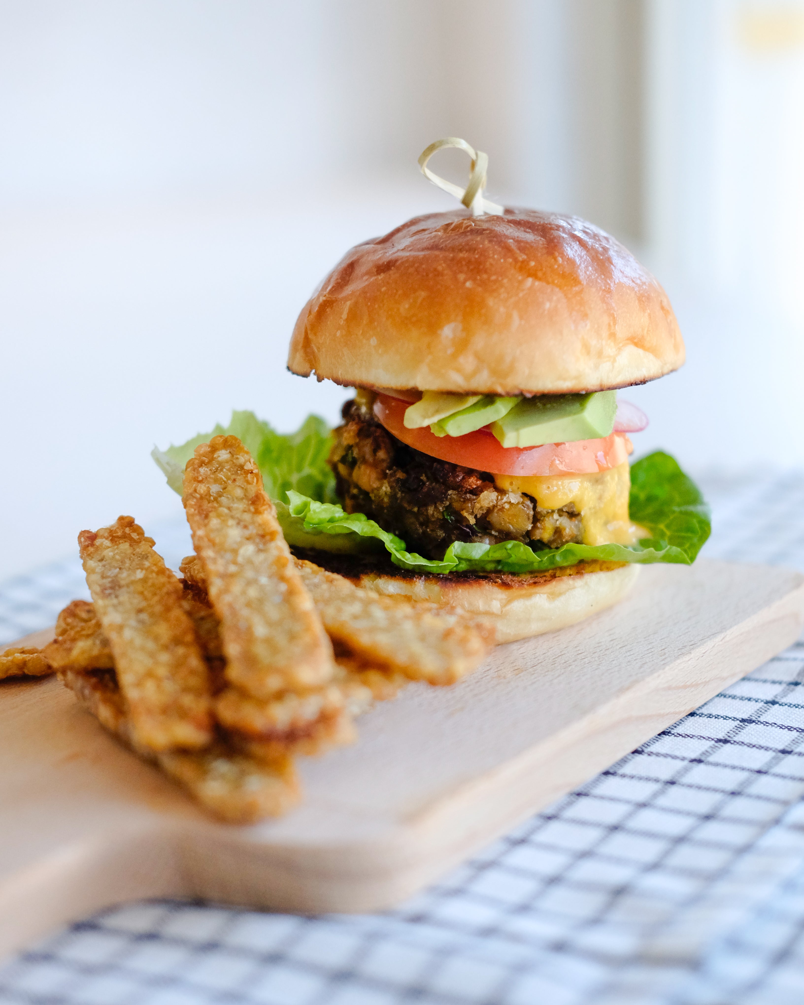 Tempeh Burger With Mango Sauce And Crispy Buckwheat Tempeh Fries ...