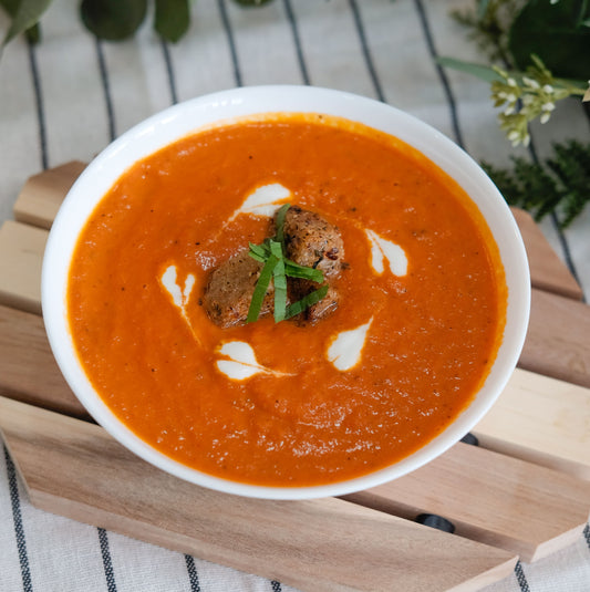 Tomato Soup with Tempeh Croutons